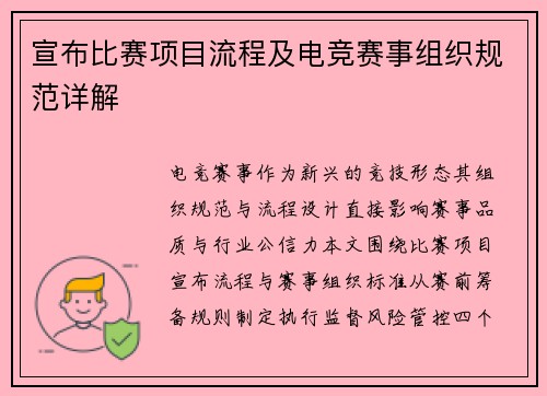 宣布比赛项目流程及电竞赛事组织规范详解