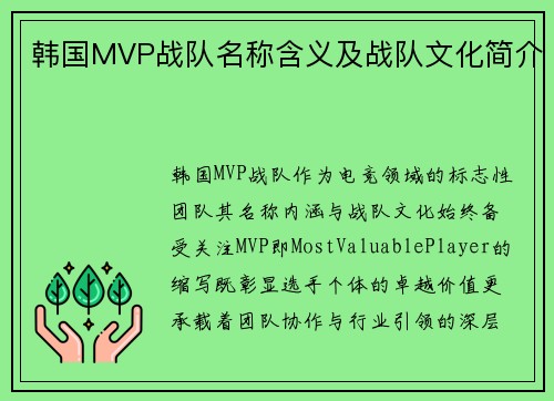 韩国MVP战队名称含义及战队文化简介